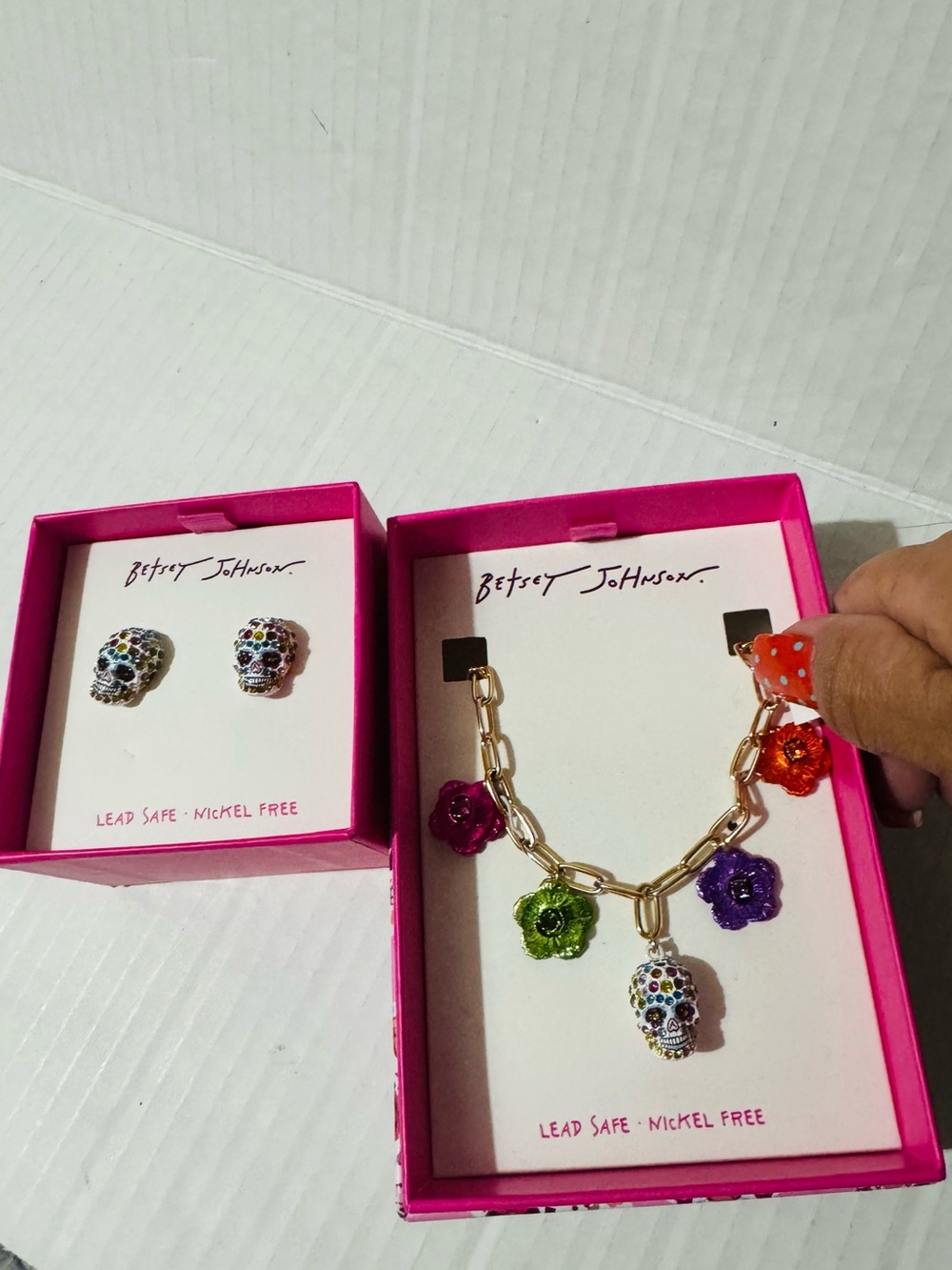 Betsey Johnson skull multicolor, earrings and necklace set BNWT